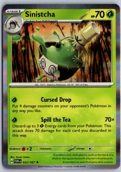 Sinistcha 022/167 Rare Twilight Masquerade Pokemon Holo Near Mint - Image 1