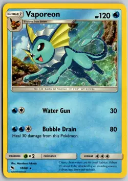 Vaporeon 18/68 Holo Rare Hidden Fates Pokemon Holo Near Mint - Image 1