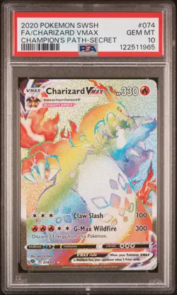2020 POKEMON SWORD & SHIELD CHAMP'S PATH SECRET FULL ART/CHARIZARD VMAX PSA 10 - Image 1