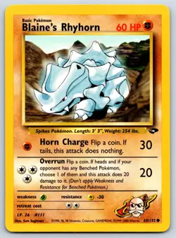 Blaine's Rhyhorn - Gym Challenge 065/132 Pokemon Card NM - Image 1