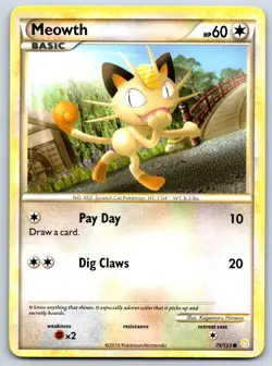 Meowth - HeartGold SoulSilver 75/123 Pokemon Card NM - Image 1