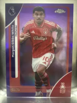 2026 Topps Chrome Premier League Morgan Gibbs-White Purple Refractor #154 /75 - Image 1