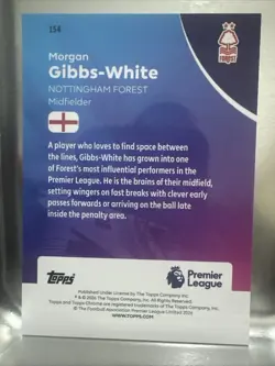 2026 Topps Chrome Premier League Morgan Gibbs-White Purple Refractor #154 /75 - Image 2