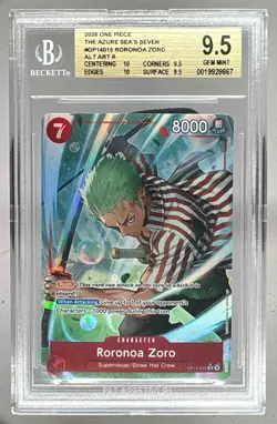 Roronoa Zoro 2026 One Piece Azure Sea's Seven #015 Alternate Art BGS 9.5 - Image 1