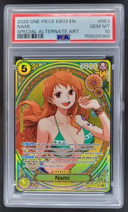 2026 One Piece Heroines Edition Nami Special Alt Art #EB03-053 PSA 10 CG4 - Image 1