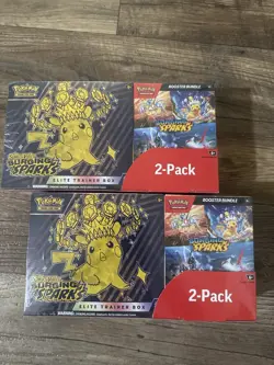 Lot - 2 Pokemon Surging Sparks Elite Trainer Box + Booster Bundle IN HAND Costco - Image 1