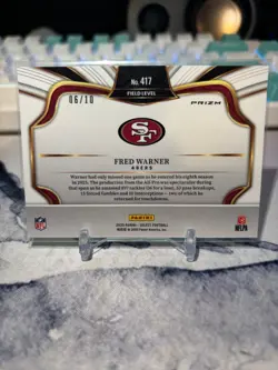 2025 Panini Select #417 Fred Warner Field Level Gold Prizm /10 - Image 2