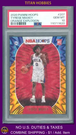 2020 Panini Hoops ORANGE Explosion Rookie #207 Tyrese Maxey RC /25 PSA 10 GEM MT - Image 1