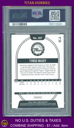 2020 Panini Hoops ORANGE Explosion Rookie #207 Tyrese Maxey RC /25 PSA 10 GEM MT - Image 2