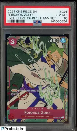 2024 One Piece EN English 1st Anniversary Set #025 Roronoa Zoro PSA 10 GEM MINT - Image 1