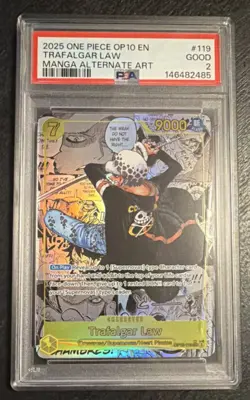 Bandai 2025 One Piece Trafalgar Law OP10-119 Manga Alt Art Foil PSA 2 - Image 1