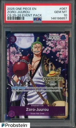2025 One Piece EN Championship 25-26 Event Pack #067 Zoro-Juurou PSA 10 GEM MINT - Image 1