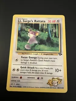 Lt. Surge’s Rattata 85/132 Gym Challenge Unlimited 2000 Pokemon Card Common NM - Image 1