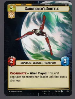 Star Wars Unlimited TotR Hyperspace Card TWI478 Sanctioner's Shuttle - Image 1