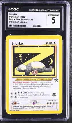 2002 Pokemon Black Star Promos Snorlax Pokemon League Sleepy #49 CGC 5 - Image 1