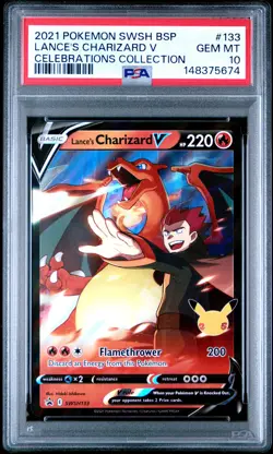 2021 POKEMON SWSH BLACK STAR PROMO #133 LANCE'S CHARIZARD V PSA 10 - Image 1