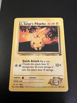 Lt. Surge’s Pikachu 84/132 Gym Challenge Unlimited 2000 Pokemon Card Common NM - Image 1