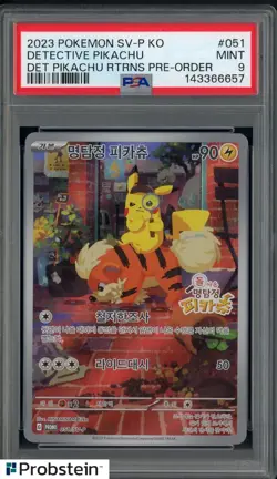 2023 Pokemon SV-P Korean Pre-Order #051 Detective Pikachu PSA 9 MINT - Image 1