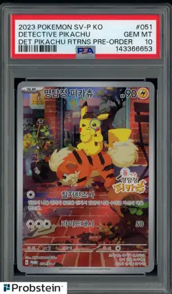 2023 Pokemon SV-P Korean Pre-Order #051 Detective Pikachu PSA 10 GEM MINT - Image 1