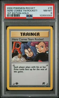 2000 Pokemon 1st Edition Here Comes Team Rocket! Holo #15 PSA 8 Graded Card - Image 1