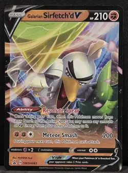 Pokemon Galarian Sirfetch’d V SWSH043 Holo Black Star Promo Card NM - Image 1