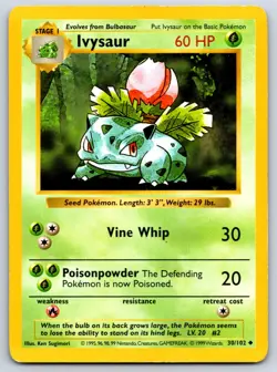 Ivysaur (Shadowless) Base Set 030/102 Pokemon Card MP - Image 1