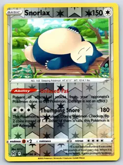 Snorlax (Reverse Holo) SWSH11: Lost Origin 143/196 Pokemon Card NM - Image 1
