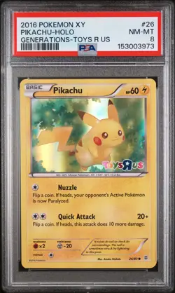 2016 POKEMON XY GENERATIONS TOYS R US #26 PIKACHU-HOLO PSA 8 - Image 1