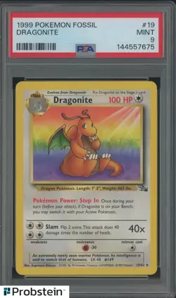 1999 Pokemon Fossil #19 Dragonite PSA 9 MINT - Image 1