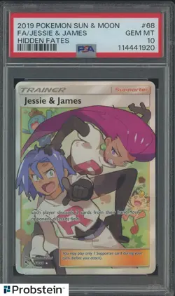 2019 Pokemon Sun & Moon Hidden Fates #68 FA Jessie & James PSA 10 GEM MINT - Image 1