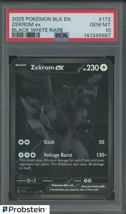 2025 Pokemon BLK EN Black White Rare #172 Zekrom ex PSA 10 GEM MINT - Image 1