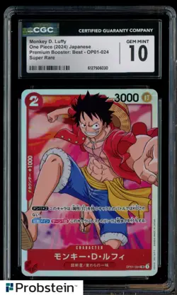 2024 One Piece Japanese OP01-024 Monkey D Luffy Super Rare CGC 10 GEM MINT - Image 1