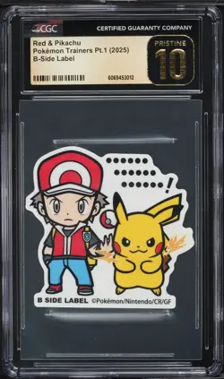 CGC 10 Pristine Red & Pikachu B-Side Label Sticker Pokemon Japanese Merchandise - Image 1
