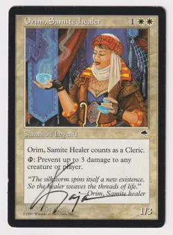 Signed Orim, Samite Healer HP Tempest Artist Kaja Foglio 1997 MTG Reserved List! - Image 1