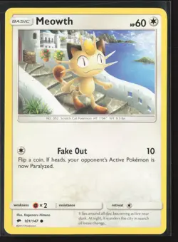 Meowth Common SM - Burning Shadows 101/147 NM Pokemon Card - Image 1