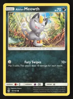 Alolan Meowth 78/149 Common SM Base Set Pokemon Moderately Played - Image 1