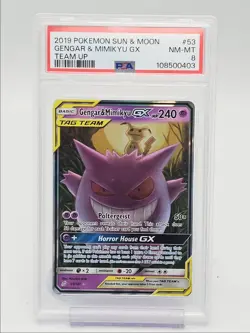 GENGAR & MIMIKYU GX 2019 POKEMON S & M TEAM UP ULTRA RARE 53/181 PSA 8 Q1048 - Image 1