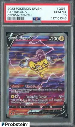2023 Pokemon SWSH Crown Zenith #GG41 FA/Raikou V PSA 10 GEM MINT - Image 1
