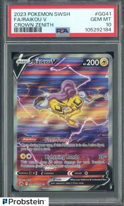 2023 Pokemon SWSH Crown Zenith #GG41 FA/Raikou V PSA 10 GEM MINT - Image 1