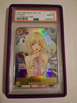 2025 One Piece JP Stussy PSA 10 OP13-110 Alternate Art Graded Guard Purple - Image 1