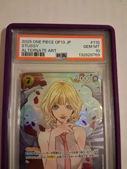 2025 One Piece JP Stussy PSA 10 OP13-110 Alternate Art Graded Guard Purple - Image 3