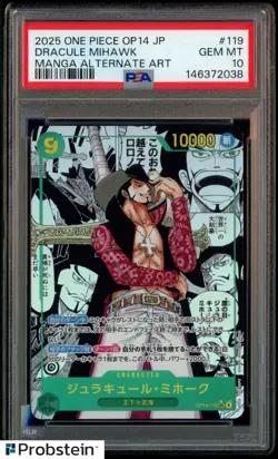 2025 One Piece OP14 Japanese #119 Dracule Mihawak Manga Alternate Art PSA 10 - Image 1