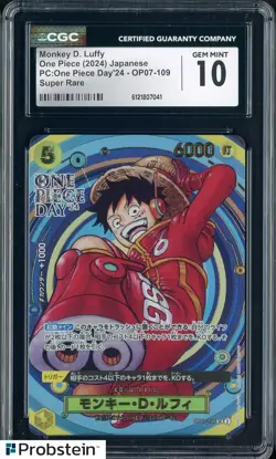 2024 One Piece Japanese PC One Piece Day Super Rare #109 Monkey D. Luffy CGC 10 - Image 1