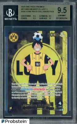 2025 ONE PIECE PROMOS BVB X ONE PIECE MATCH DAY 2025 003 MONKEY D. LUFFY BGS 9.5 - Image 1