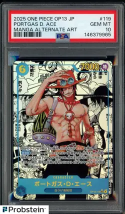 2025 One Piece OP13 Japanese #119 Portgas D. Ace Manga Alternate Art PSA 10 - Image 1