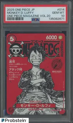 2025 ONE PIECE JPN PROMOS ONE PIECE MAGAZINE VOL.20 #014 MONKEY D. LUFFY PSA 10 - Image 1