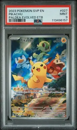 2023 POKEMON SVP EN-SV BLACK STAR PROMO #027 PIKACHU PALDEA EVOLVED ETB PSA 9 - Image 1