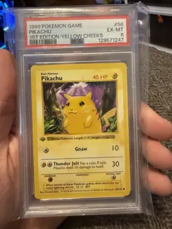 1999 POKEMON BASE SET 1ST EDITION-YELLOW CHEEKS #58 PIKACHU PSA 6 - Image 1