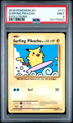 2016 POKEMON XY EVOLUTIONS #111 SURFING PIKACHU PSA 9 - Image 1