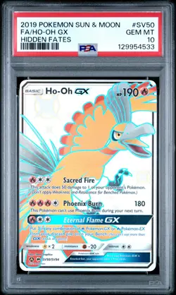 2019 POKEMON SUN & MOON HIDDEN FATES #SV50 FULL ART/HO-OH GX PSA 10 - Image 1